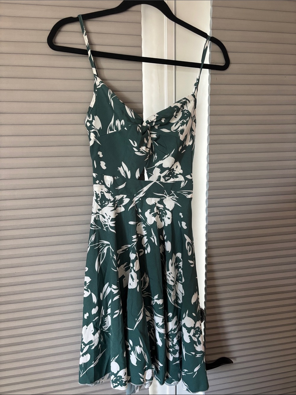 Forest Green Floral Spaghetti-Strap Mini Dress
